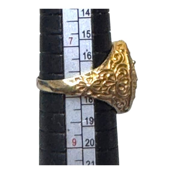 Ornate Gold Vermeil Sterling Floral Silver Signet Ring Vintage Mens Statement 8 - Picture 6 of 9